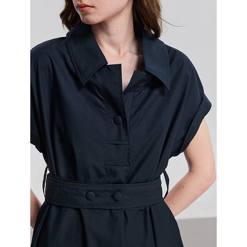 Vestido Midi em Liocel com Gola Camisaria