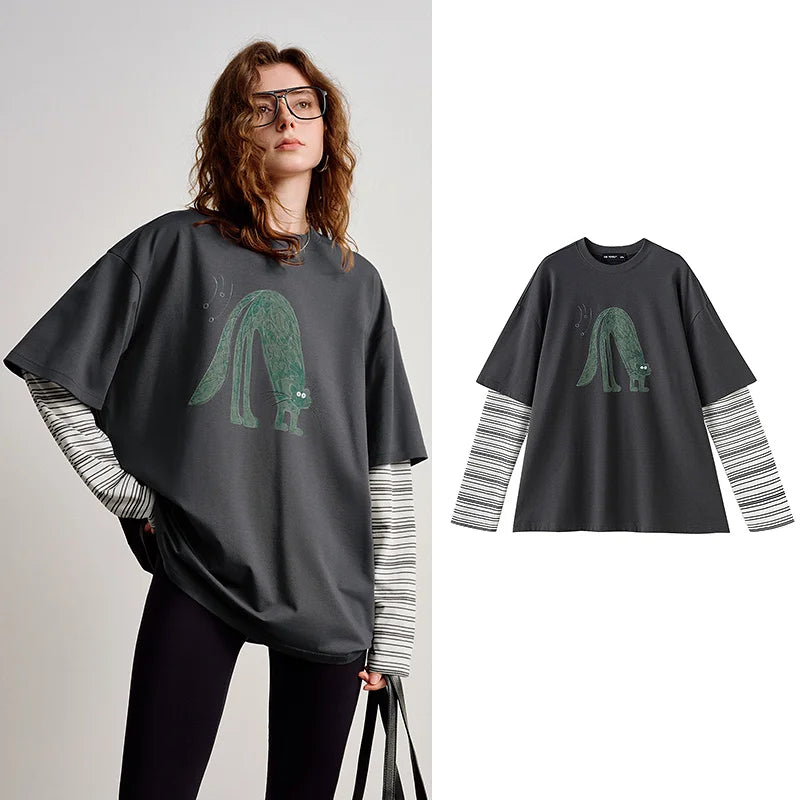 Blusa Feminina Listrada de Liocel com Efeito Sobreposição