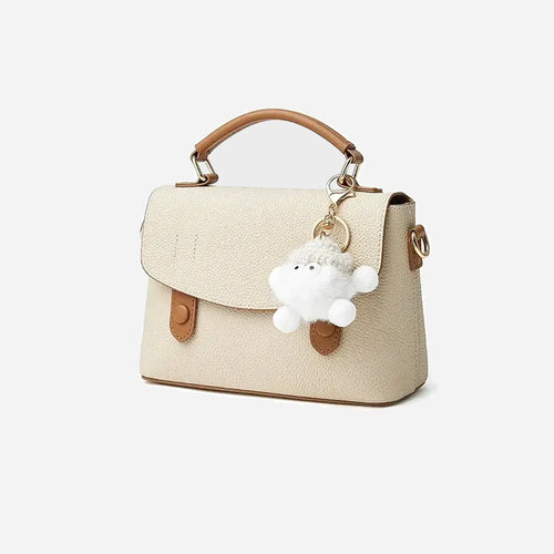 Bolsa Feminina de Couro Legítimo Quadrada com Zíper para Ombro