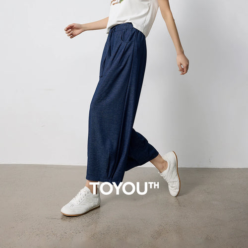 Calça Barrel Feminina Cropped com Cós Elástico