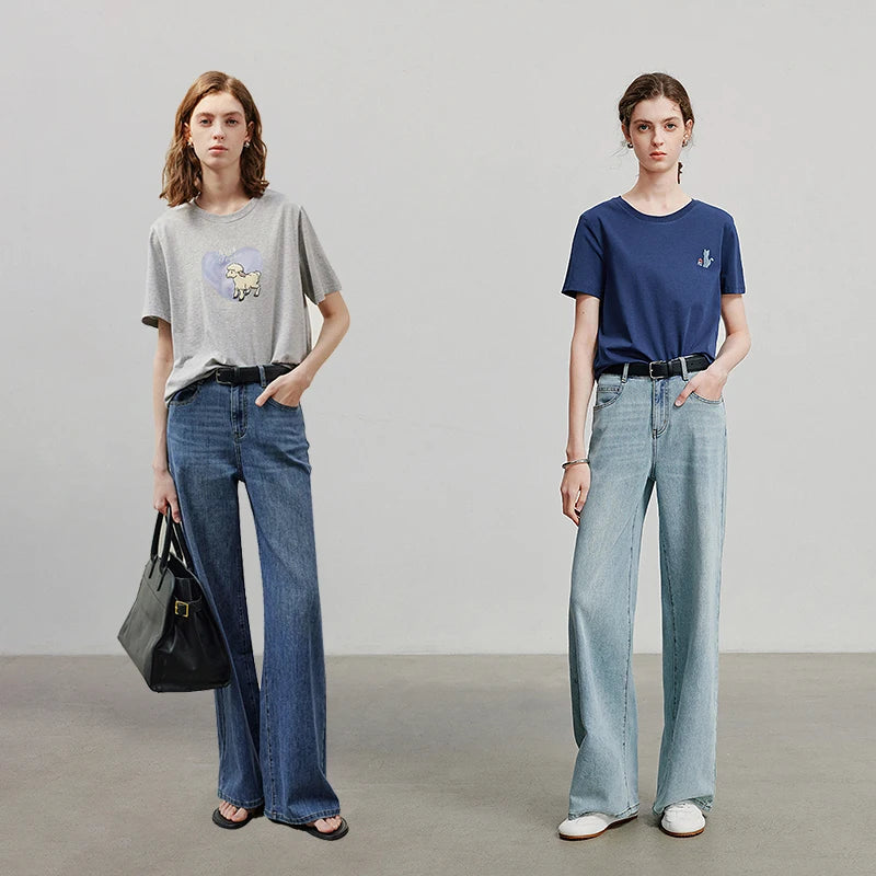 Calça Jeans Feminina Reta Cropped com Elastano