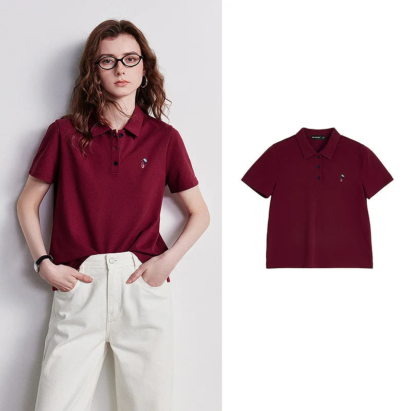 Camiseta Polo Feminina Respirável Manga Curta