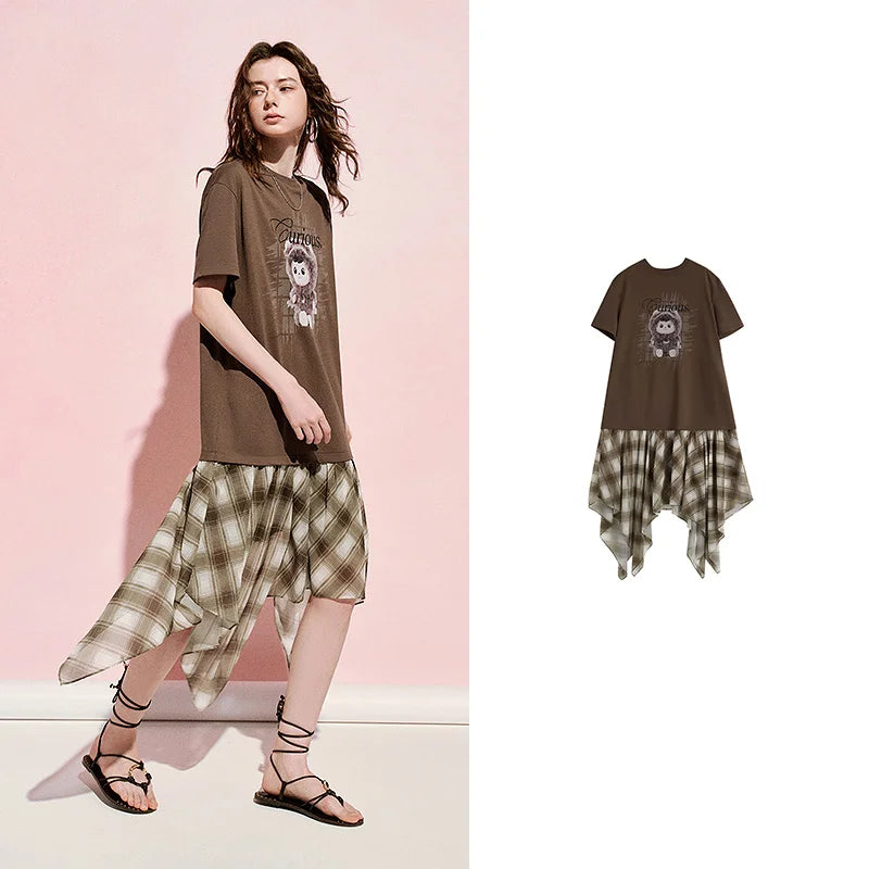 Vestido Camiseta Midi Estampado Xadrez
