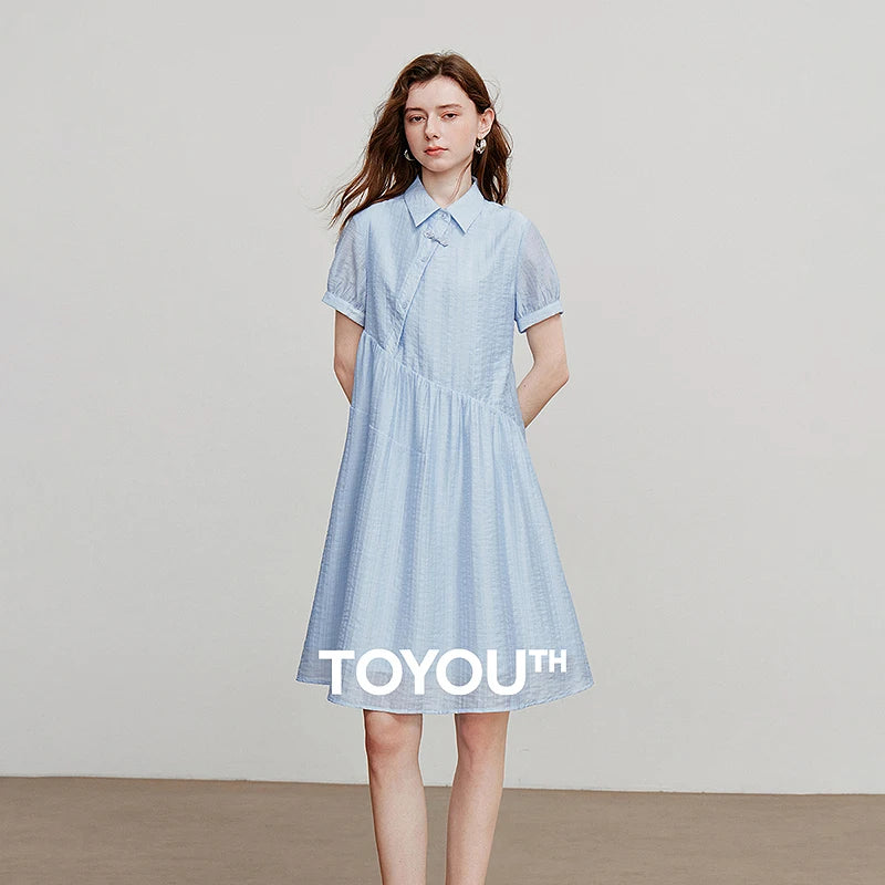 Vestido de Liocel Curto com Botões e Gola Camisaria