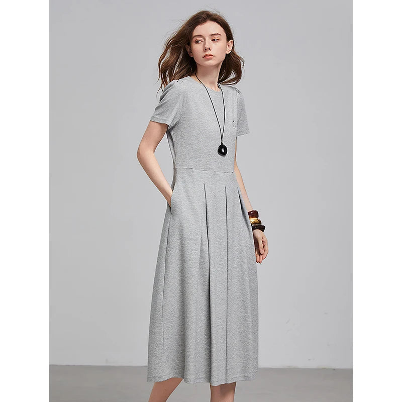 Vestido Midi de Algodão com Bordado e Manga Curta