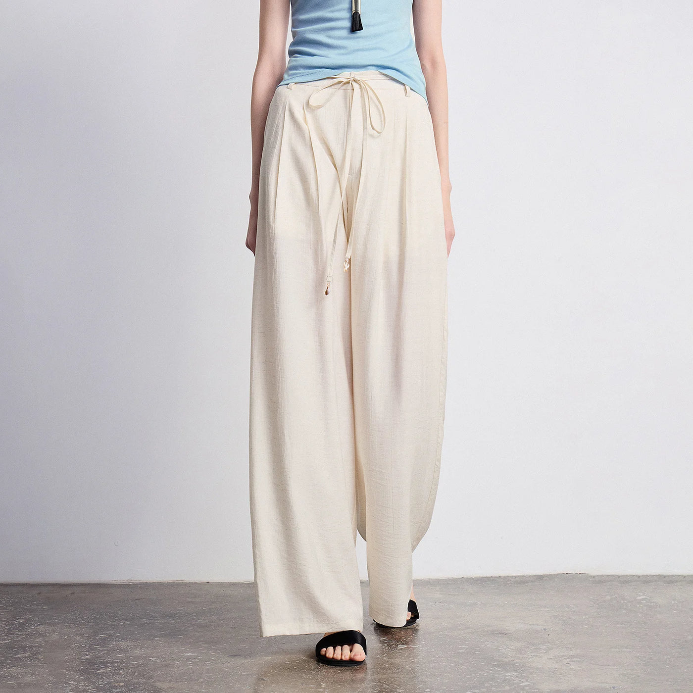 Calça Pantalona Feminina Listrada Cintura Alta