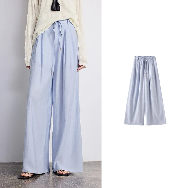 Calça Pantalona Feminina Listrada Cintura Alta