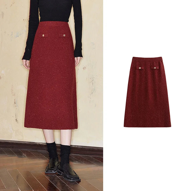 Saia Midi Feminina de Tricô com Fenda