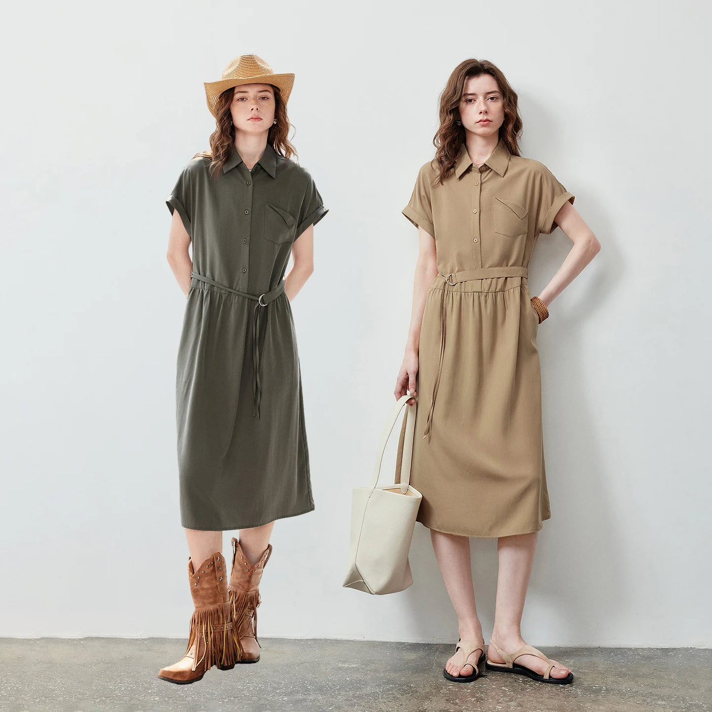 Vestido Chemise Midi em Liocel com Bolsos