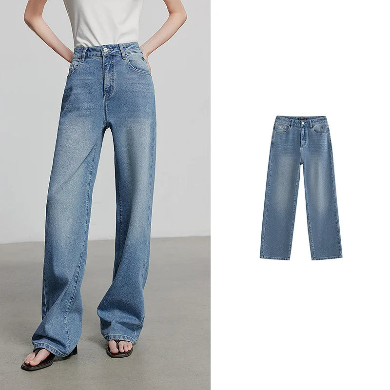 Calça Jeans Feminina Wide Leg Bordada com Elastano