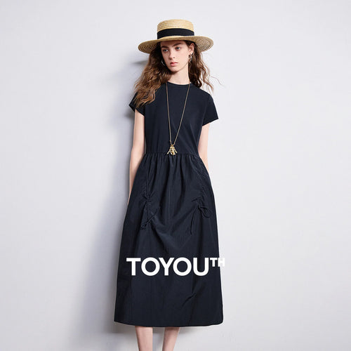 Vestido Midi de Liocel e Algodão com Recortes