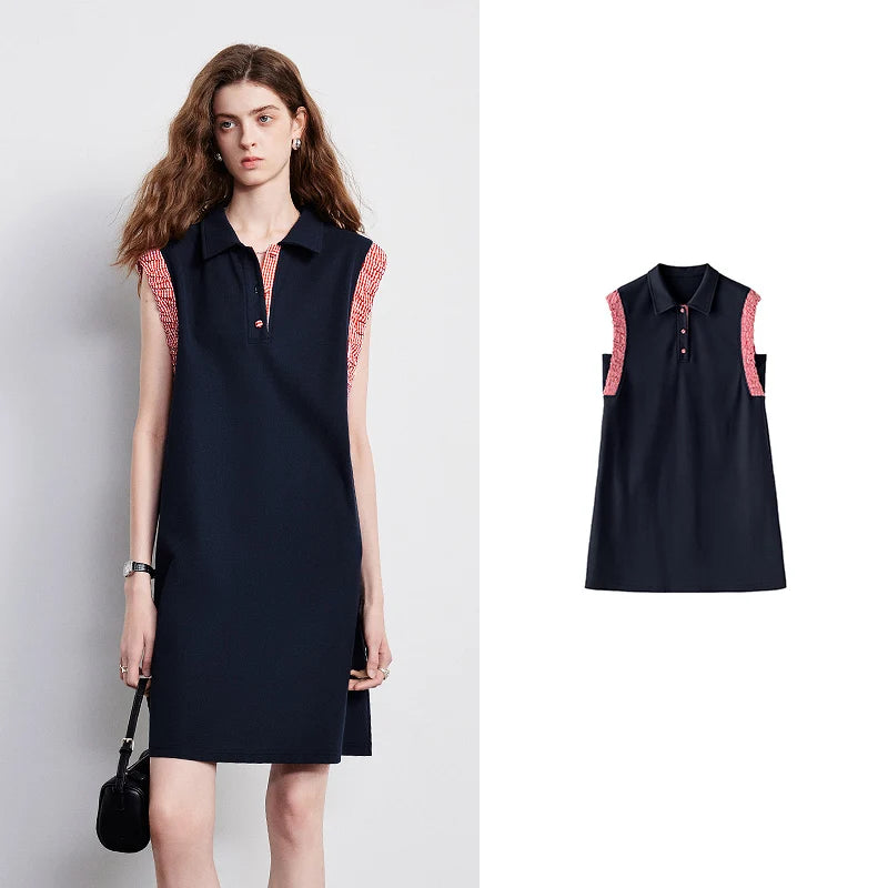 Vestido Polo Curto Sem Manga com Recortes