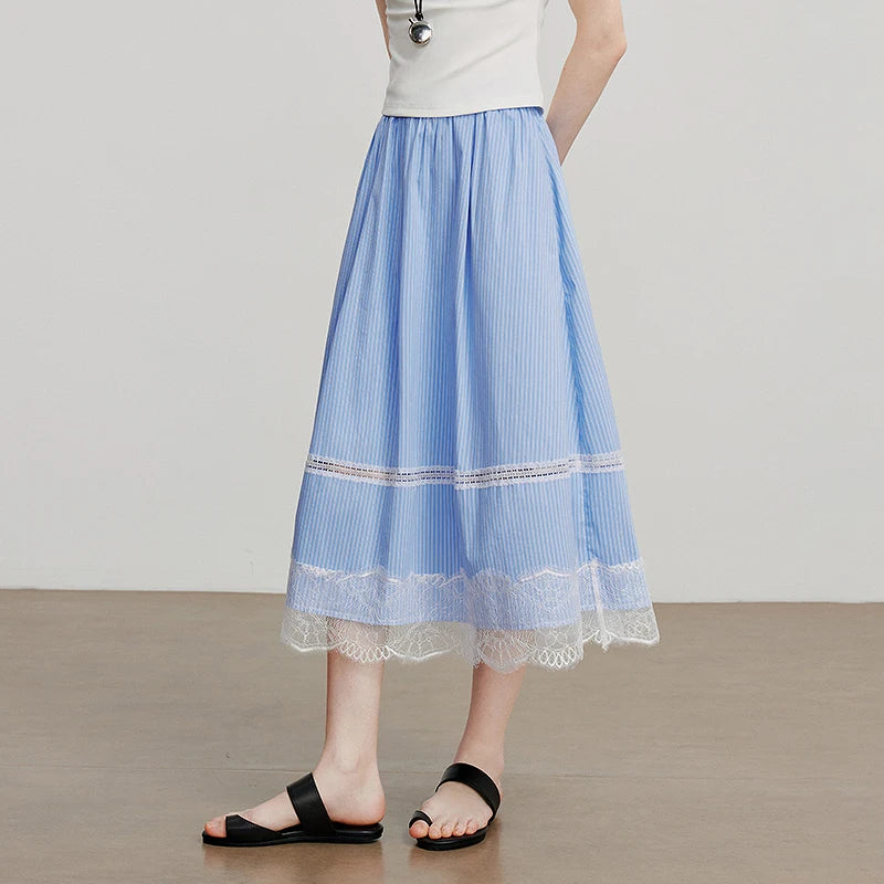 Saia Midi Feminina com Renda Patchwork