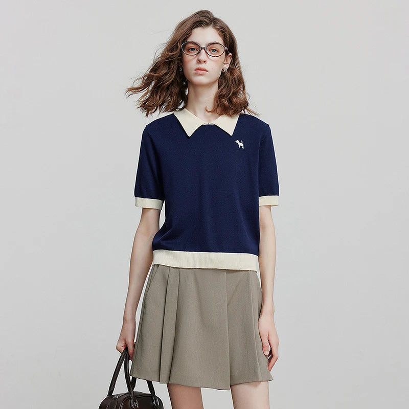 Blusa Feminina de Tricô Manga Curta Color Block