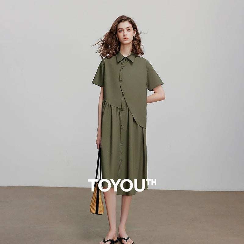Vestido Chemise Midi de Liocel com Botões
