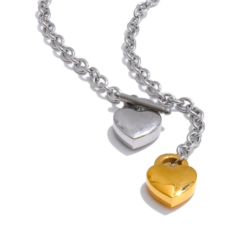 Yhpup 50cm Valentine's Day Gift Stainless Steel Heart Love Pendant Chain Necklace Gold Silver Color Charm Fashion Jewelry Gift YH5479A