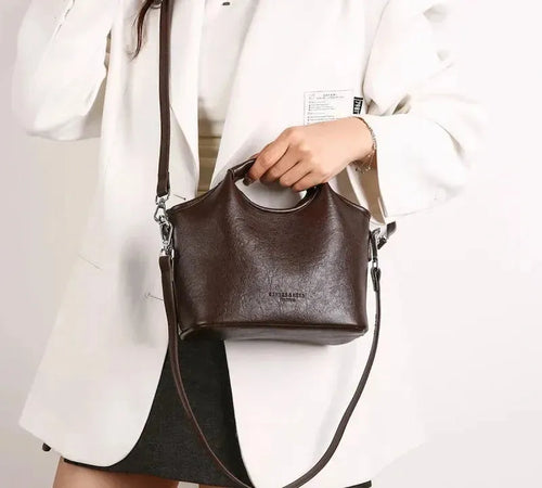 Bolsa feminina vintage de couro PU com alça dupla para ombro e transversal