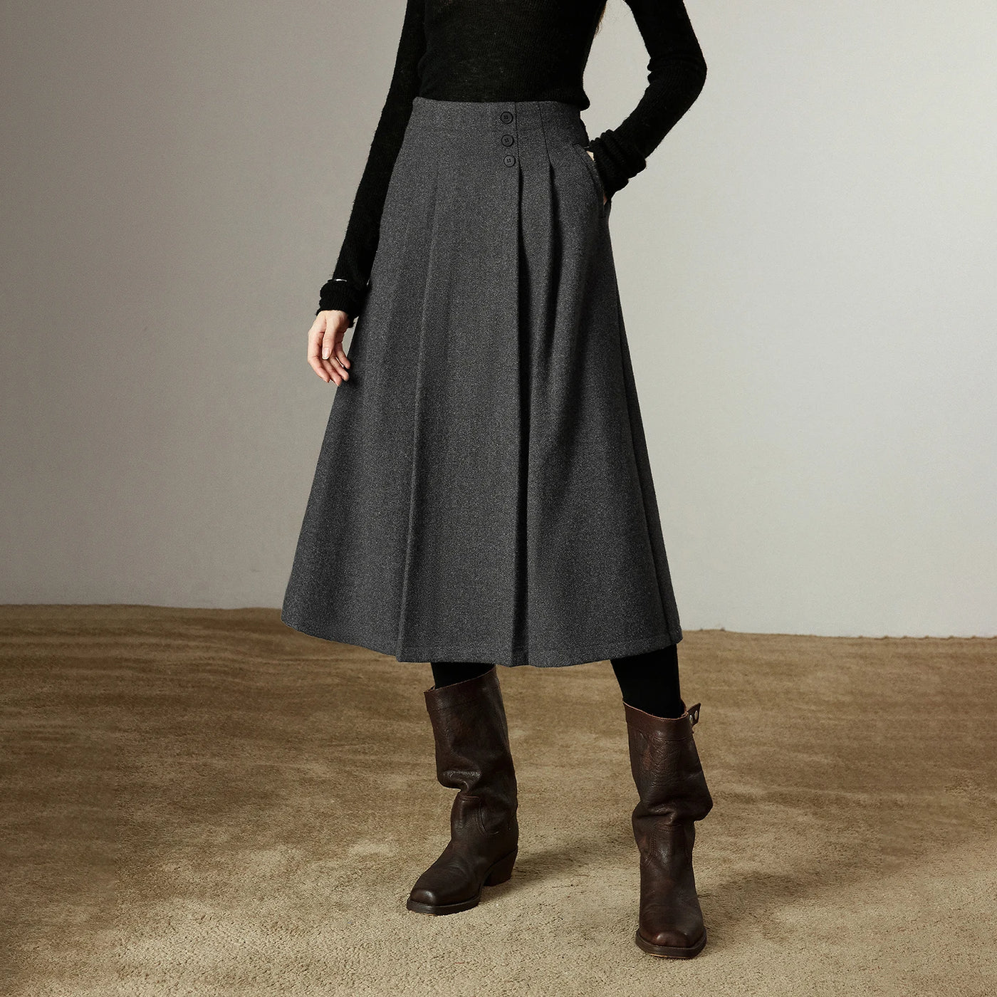 Saia Midi Feminina Plissada de Inverno