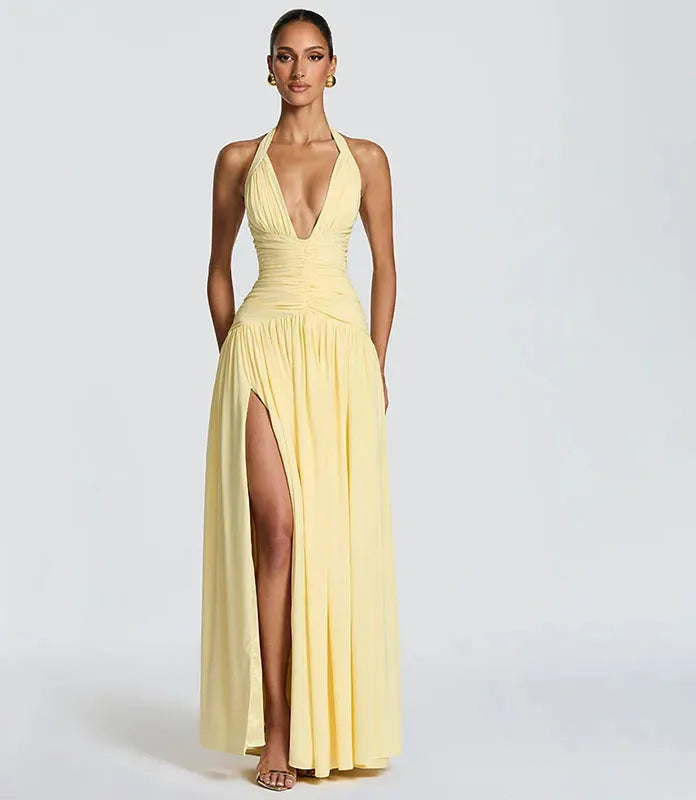 Vestido Longo Feminino Frente Única com Fenda Alta