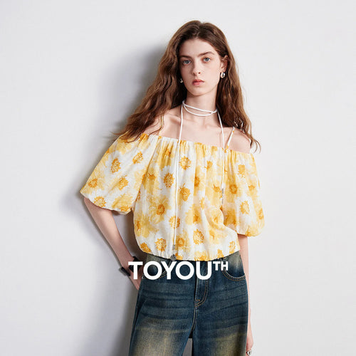 Blusa Feminina Ombro a Ombro com Estampa Artística