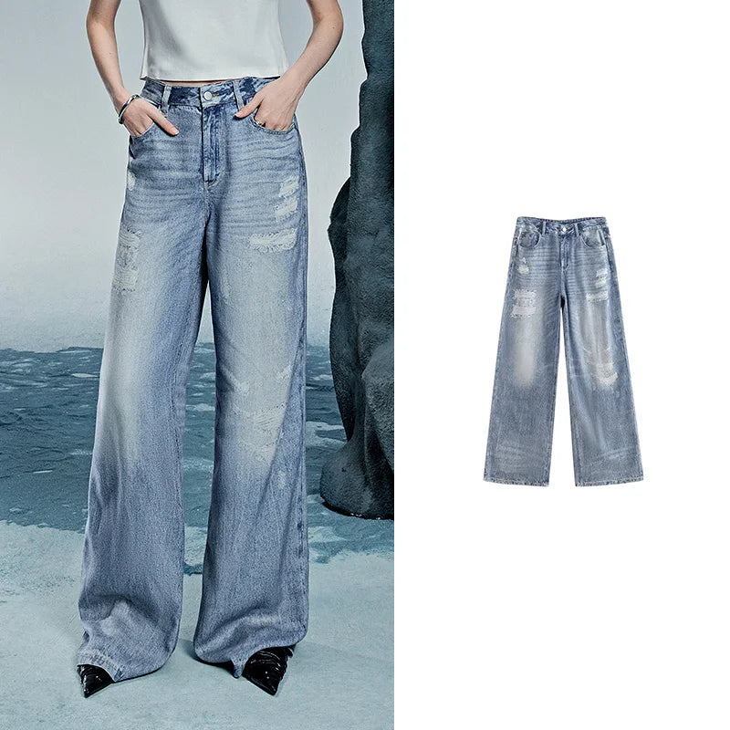 Calça Jeans Feminina Wide Leg Estampada em Liocel