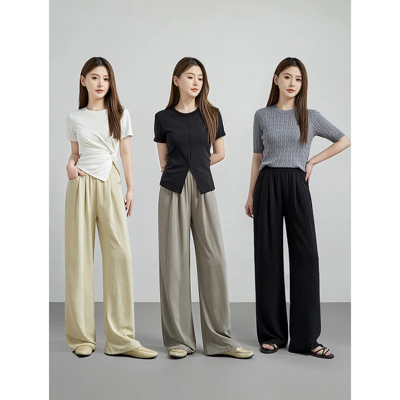 Calça Pantalona Feminina Texturizada Cintura Alta