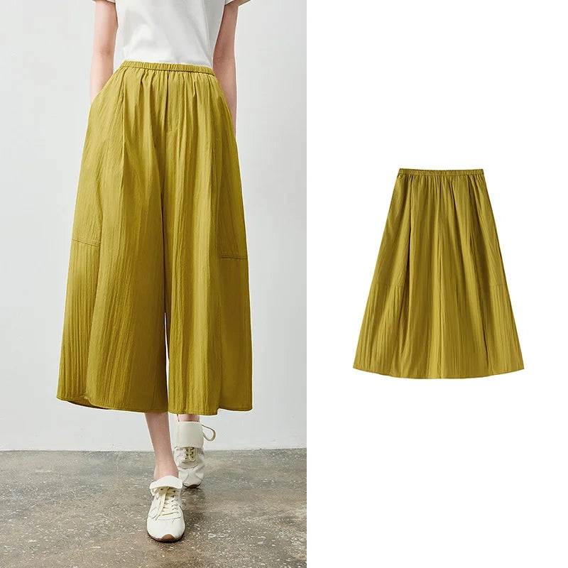 Calça Saia Feminina Plissada Cintura Alta