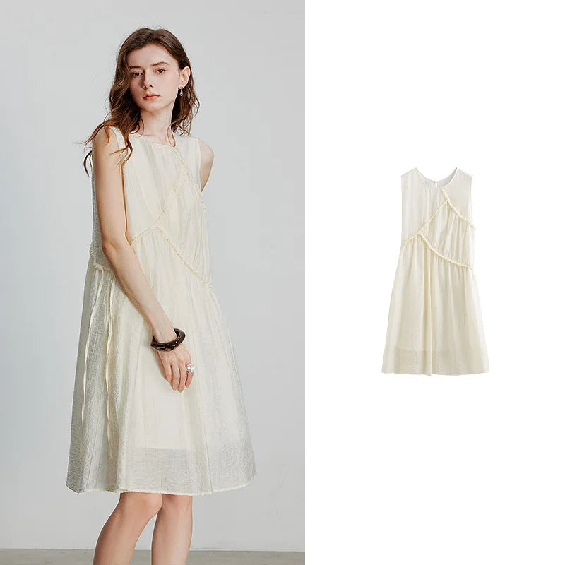 Vestido Midi de Liocel sem Manga com Amarração Light Yellow