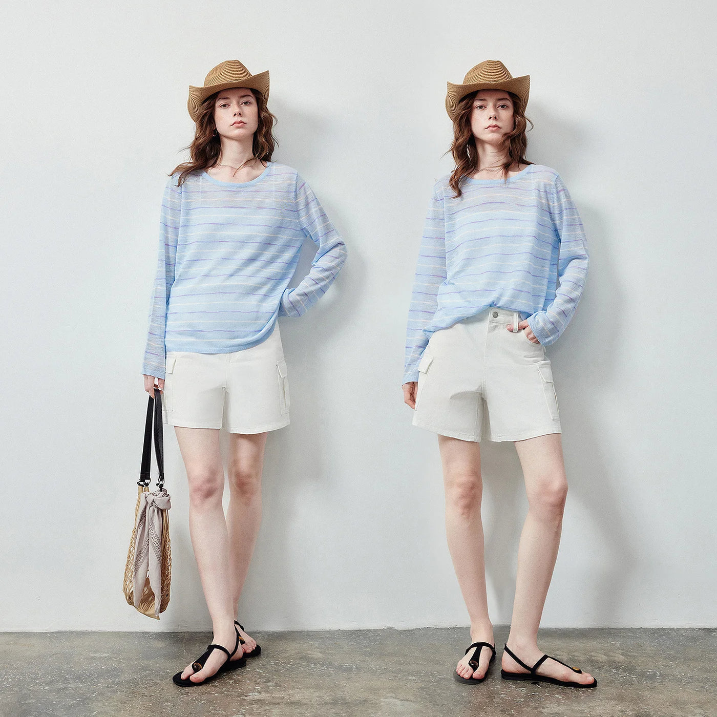 Blusa Feminina de Linho Listrada com Fenda nas Costas