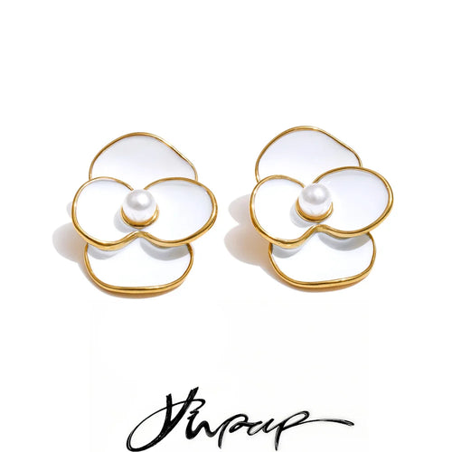 Brinco Flor Esmaltado Aço Inoxidável Ouro