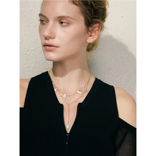 Colar Feminino de Camadas Gota com Pérola em Aço Inoxidável 2