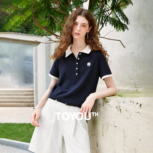 Camiseta Polo Feminina Piquet com Bordado Floral