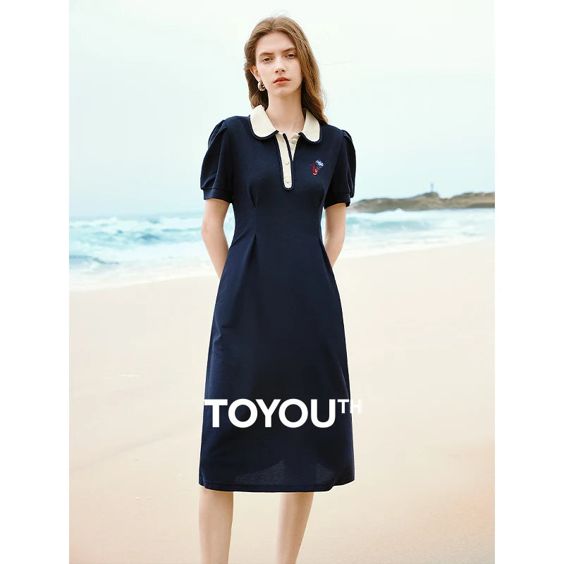 Vestido Chemise Midi com Bordado e Gola Camisaria