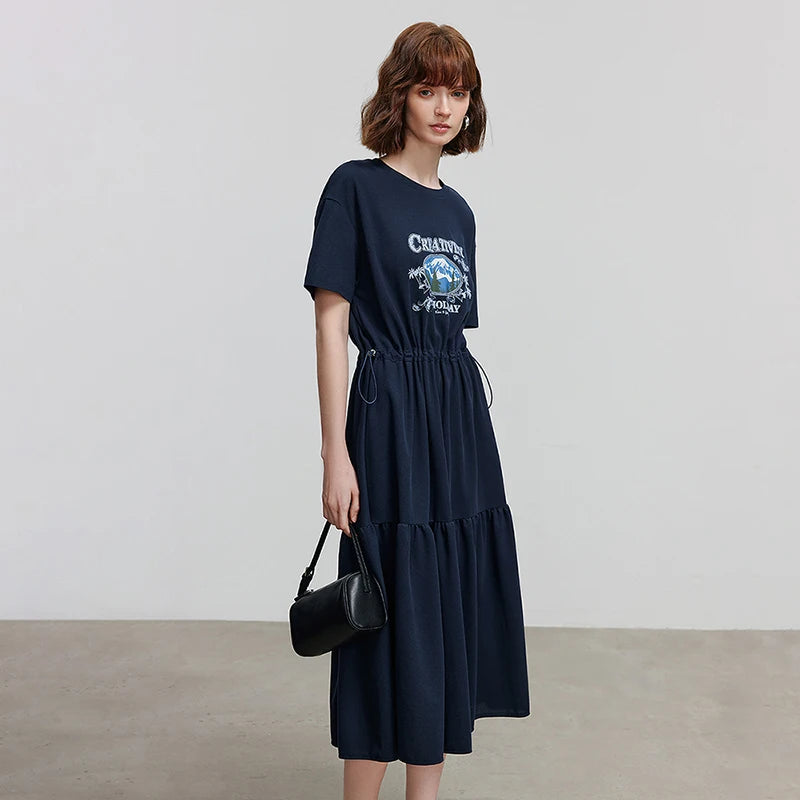 Vestido Camiseta Midi Estampado de Algodão