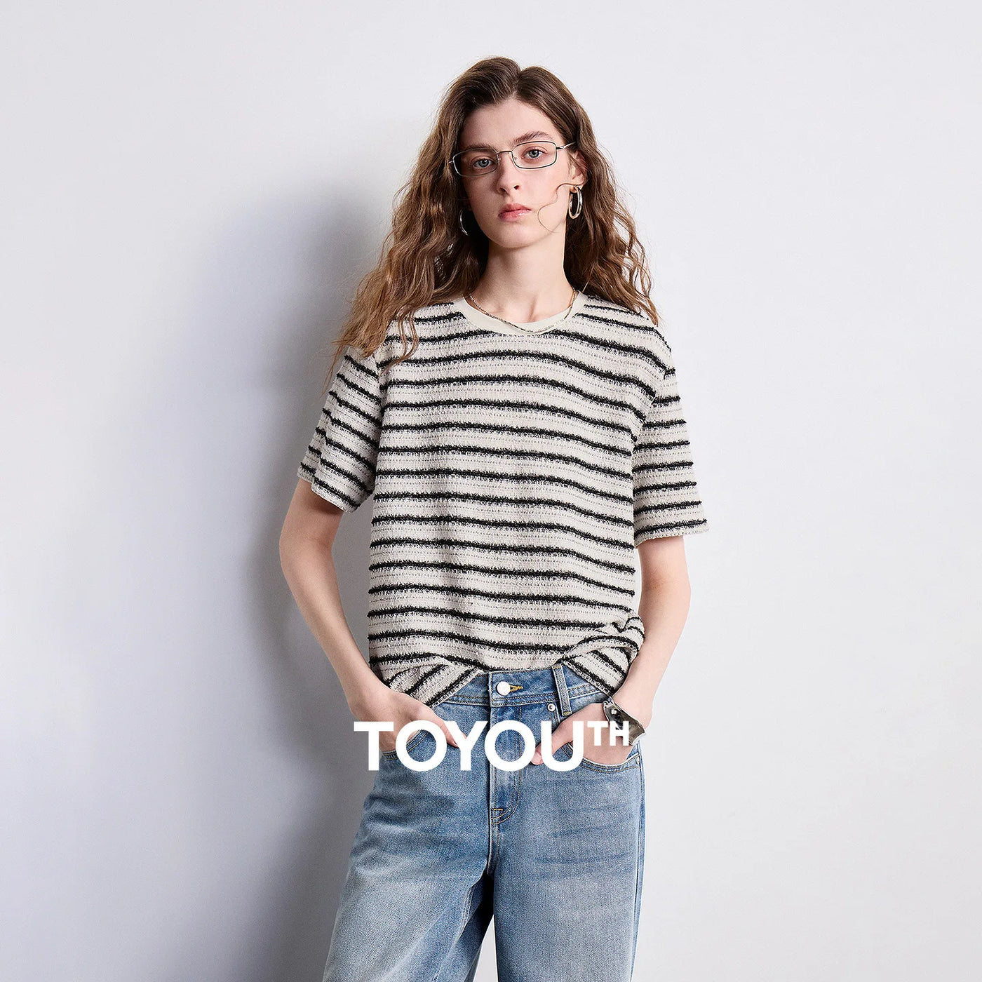 Blusa Feminina Listrada Texturizada Gola Redonda