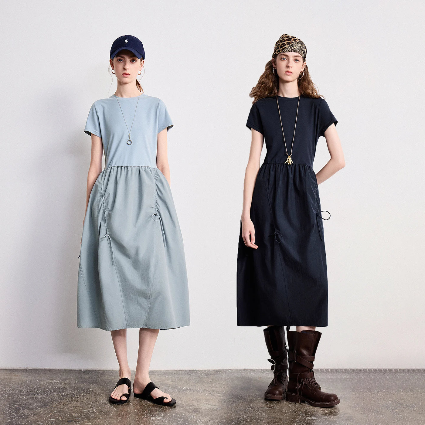 Vestido Midi de Liocel e Algodão com Recortes