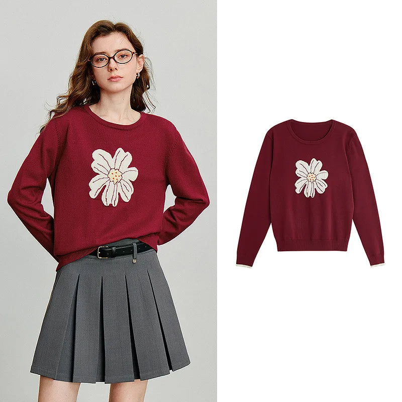 Suéter Feminino Floral Jacquard com Manga Longa