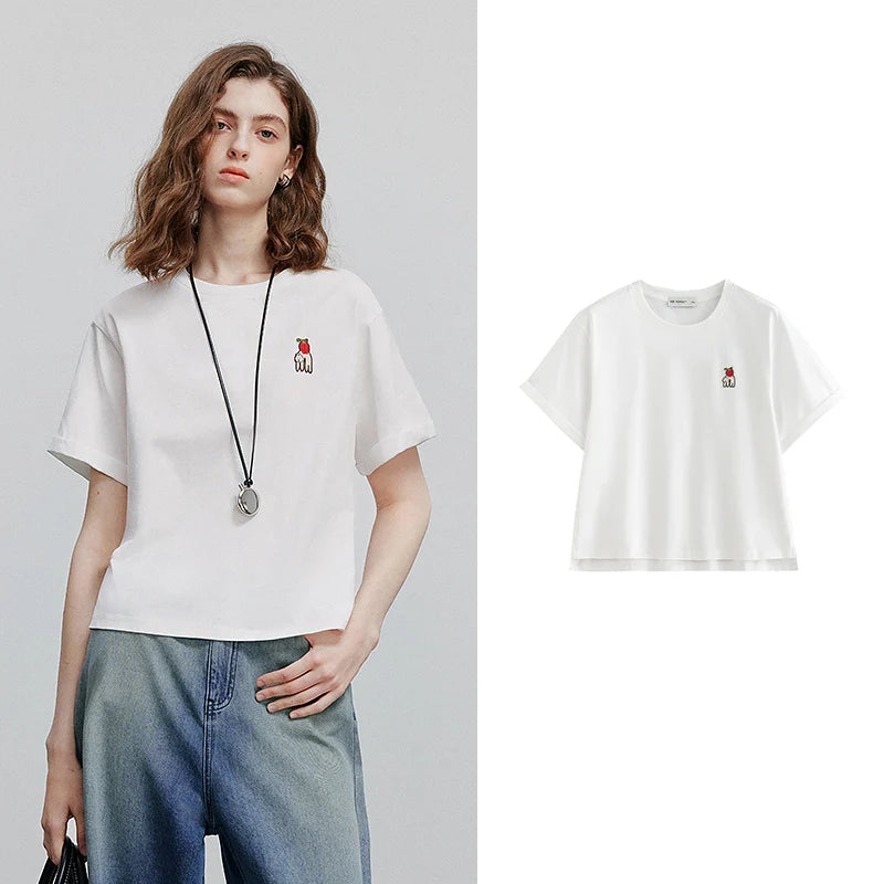Camiseta Feminina 100% Algodão com Barra Assimétrica