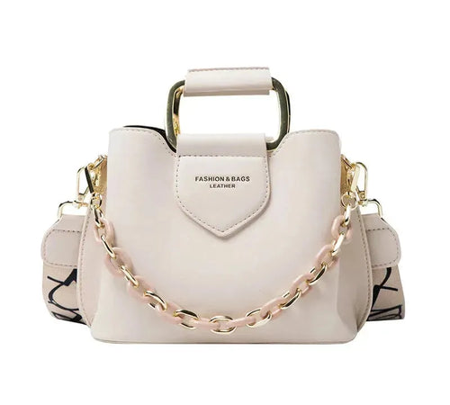 Bolsa Mini Bucket Feminina de Couro PU com Alça de Mão e Transversal