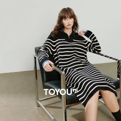 Vestido de Malha Midi Listrado para Inverno