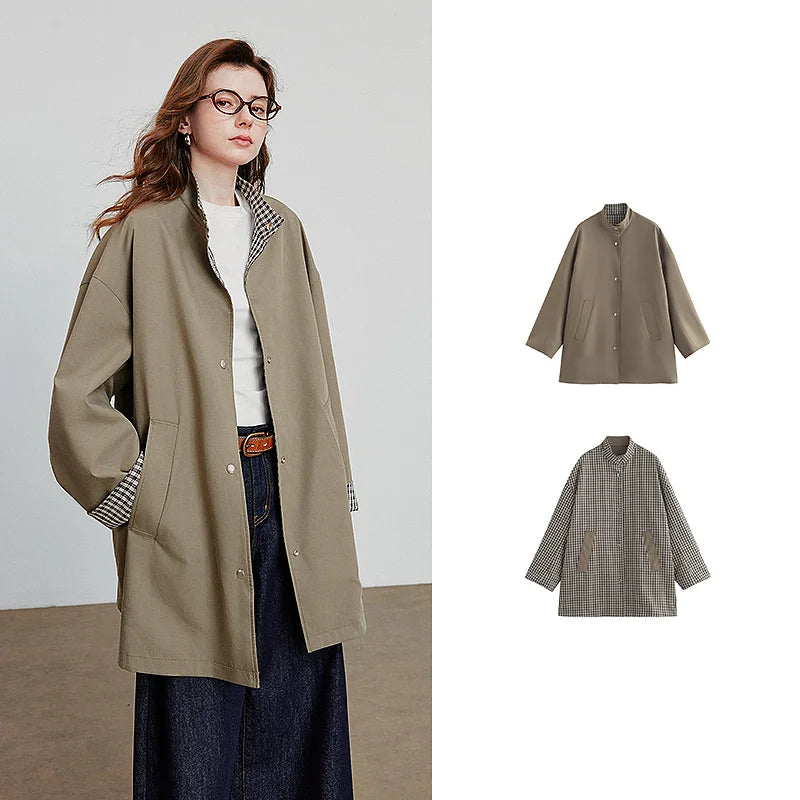 Trench Coat Feminino Midi de Liocel e Algodão Army Green