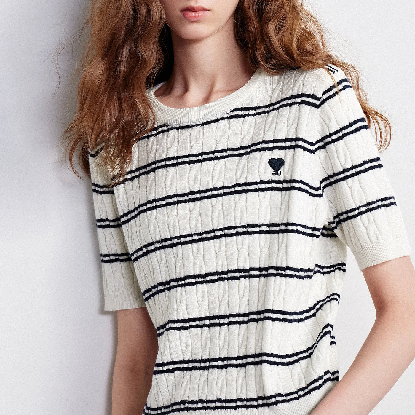 Blusa Feminina de Tricô Listrada de Algodão Cropped