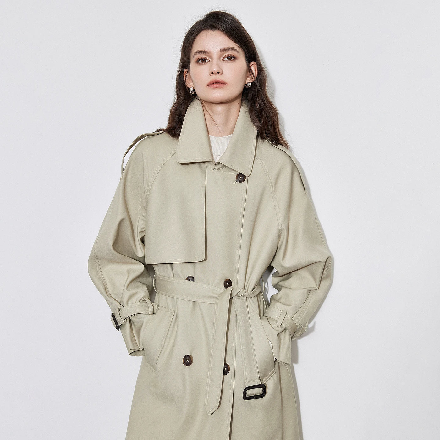 Trench Coat Feminino Midi com Abotoamento Duplo