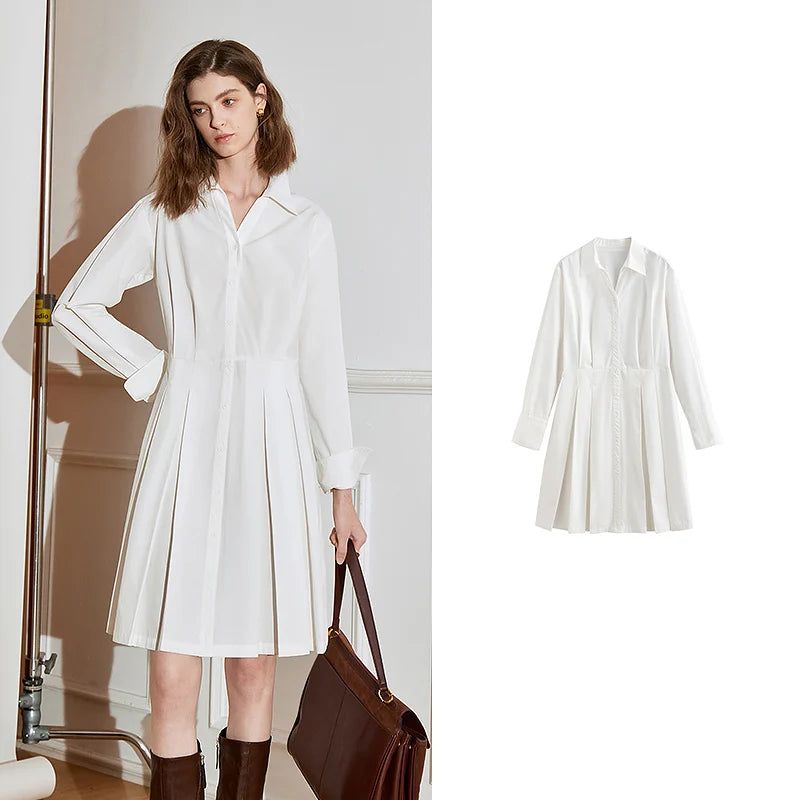 Vestido Chemise Midi Listrado Manga Longa