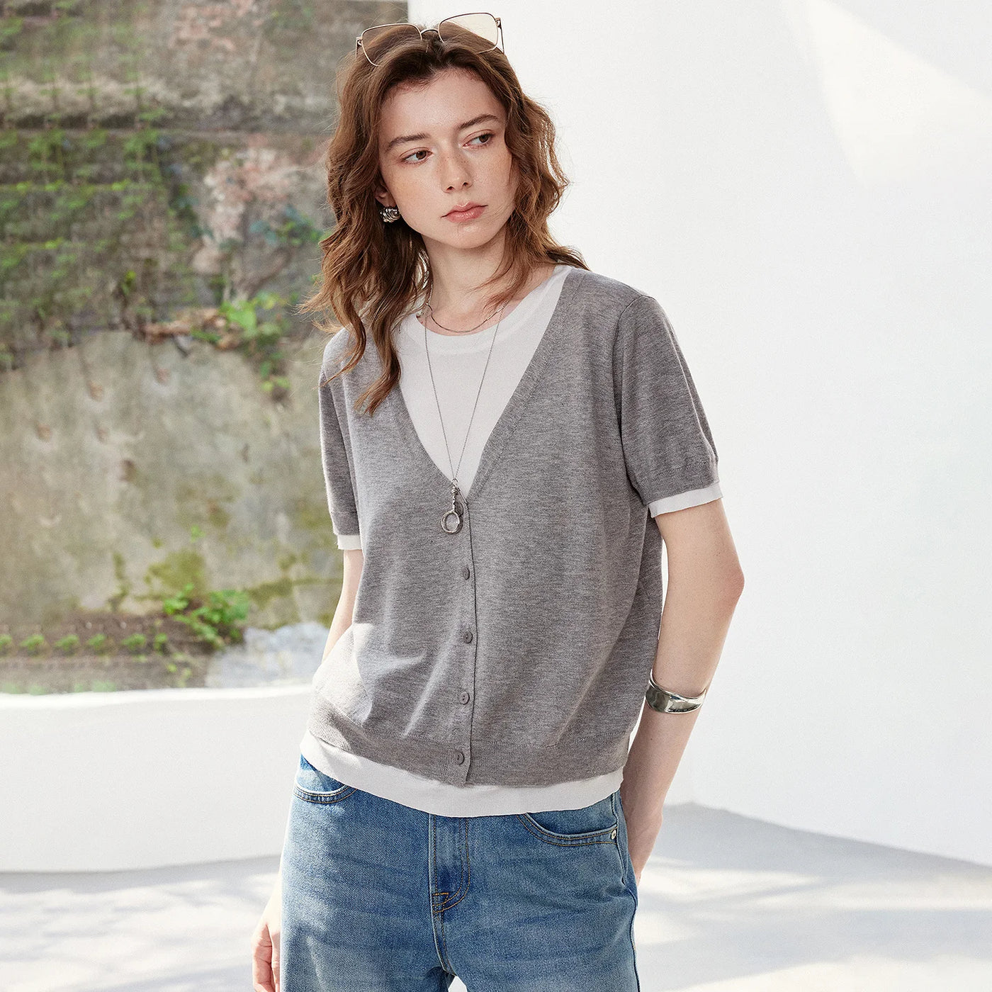 Blusa Feminina de Tricô Color Block Efeito Duas Peças
