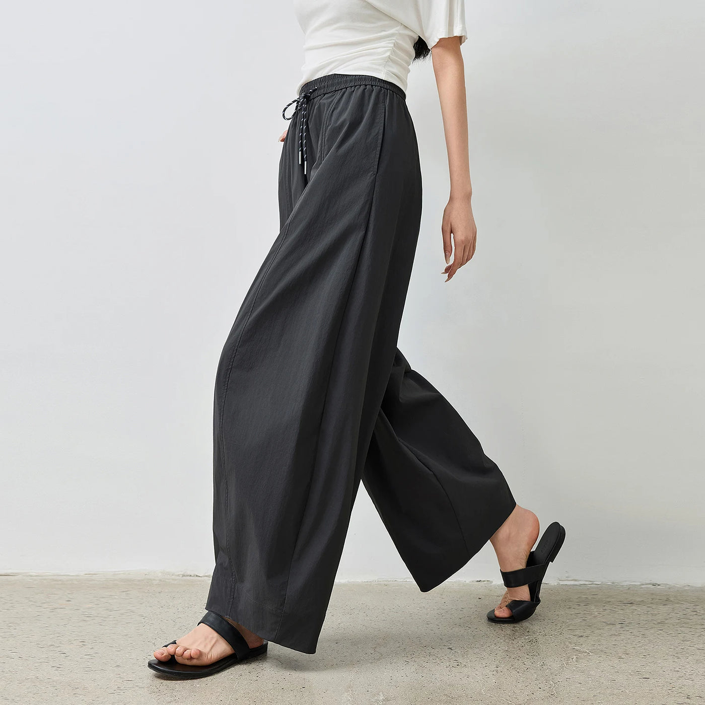 Calça Wide Leg Feminina Texturizada com Elastano