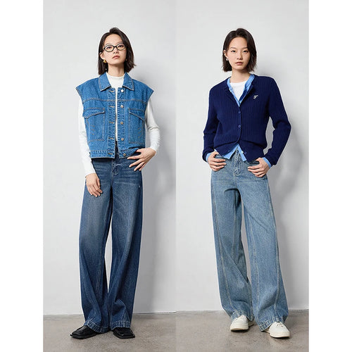 Calça Jeans Feminina Wide Leg Cintura Alta com Fenda