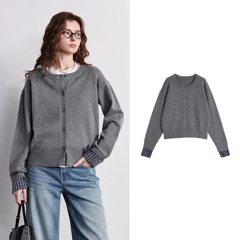 Blusa Feminina de Tricô Xadrez Efeito Duas Peças