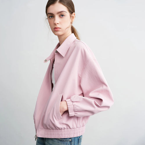 Jaqueta Feminina Leve Rosa com Gola Lapela