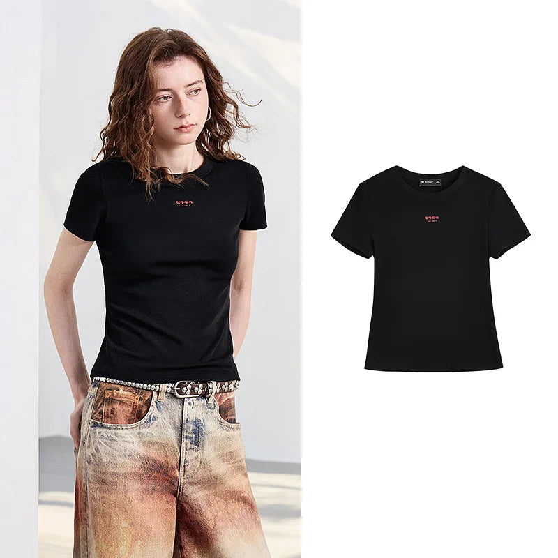 Camiseta Feminina Slim de Liocel e Algodão com Letras